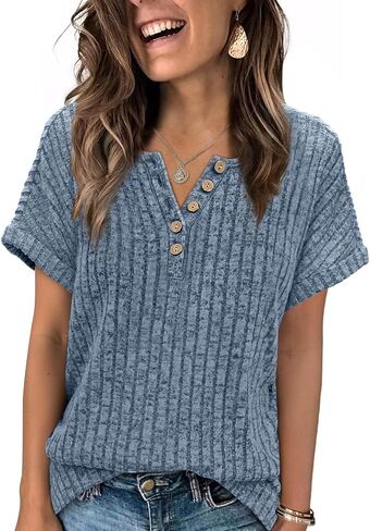 OFEEFAN Womens Short Sleeve Sweater Textured Tops Trendy Business Casual Outfits Work Blouses Fall Shirts in Saudi Arabia