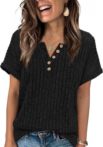 OFEEFAN Womens Short Sleeve Sweater Textured Tops Trendy Business Casual Outfits Work Blouses Fall Shirts in Saudi Arabia