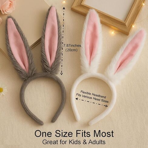 Bunny Ears Headband – White Rabbit Ears with Pink Lining and Flexible Wire Inside for Shapeable Styles – Furry Bunny Ears for Halloween Dress Up, Cosplay, Easter, Costume Parties, Kids & Adults in Kuwait