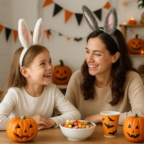 Bunny Ears Headband – White Rabbit Ears with Pink Lining and Flexible Wire Inside for Shapeable Styles – Furry Bunny Ears for Halloween Dress Up, Cosplay, Easter, Costume Parties, Kids & Adults in Kuwait