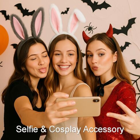 Bunny Ears Headband – White Rabbit Ears with Pink Lining and Flexible Wire Inside for Shapeable Styles – Furry Bunny Ears for Halloween Dress Up, Cosplay, Easter, Costume Parties, Kids & Adults in Kuwait