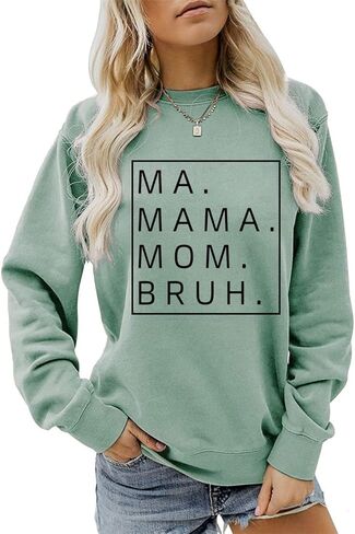 سويت شيرت Ma Mama Mom Bruh للنساء، قميص برسومات مضحكة بحروف Mama، سترة حياة الأم، سويت شيرت لعيد القديس باتريك in Kuwait
