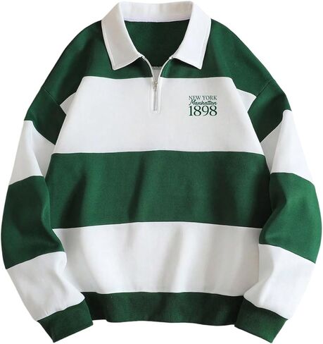 Milumia Women's Striped Letter Print Sweatshirt Color Block Long Sleeve Oversized Rugby Shirts in Saudi Arabia