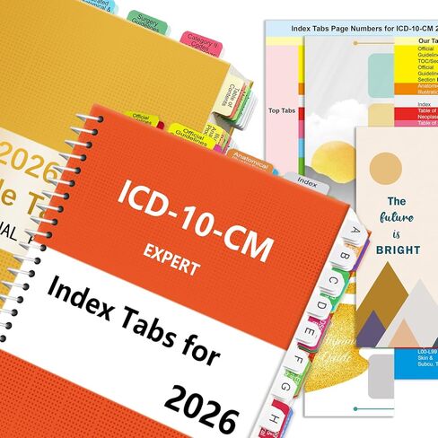 Upgraded Index tabs for AAPC Version 2025 ICD-10 -CM, 96 Book Tabs, Color-Coded with Alignment Card & Page Numbers Sheet & Bookmark, Laminated Durable, Book Not Included in Kuwait
