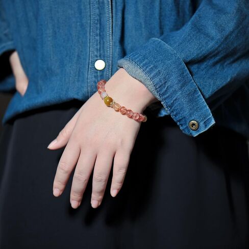 سوار من الأحجار الكريمة الكريستالية الطبيعية من L&J JEWELRY، يجلب الشفاء الكريستالي، ويزيد من الثقة والحيوية، ومظهر الحب والرومانسية، شاكرا القلب من الحجر الوردي، سوار مطاطي دائري 8 مم كهدية للنساء in Saudi Arabia