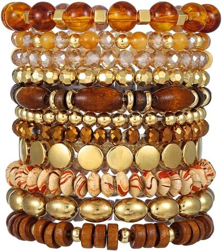 Boho Multilayer Crystal Bead Bracelets for Women Handmade Colorful Wooden Beads Stretch Beach Jewelry String Charm Bracelet in Saudi Arabia