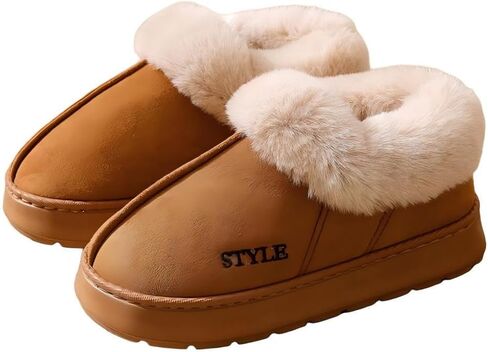 Suede Memory Foam Slippers, Indoor Outdoor House Shoes with Fur Lining, Available in Brown, Black, Beige, Pink, Grey in Saudi Arabia
