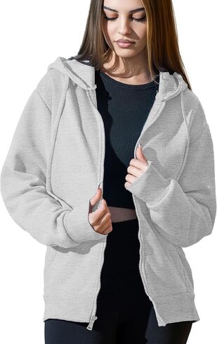 هودي بسحاب كبير الحجم للنساء، مزيج من القطن والصوف الناعم، سويت شيرت مريح بسحاب كامل in Kuwait