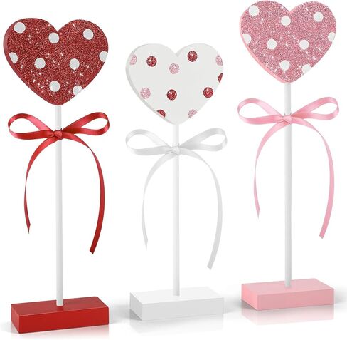 3 Pieces Valentine's Day Table Decorations Wooden Heart Set,Rustic Valentine's Day Tiered Tray Decor for Home Tables (Dot) in Saudi Arabia