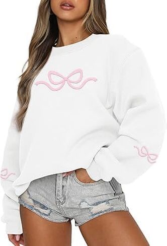 Oversized Bow Sweatshirt for Women Fall Winter Fashion Pullover Crewneck Long Sleeve Casual Graphic Top in Kuwait