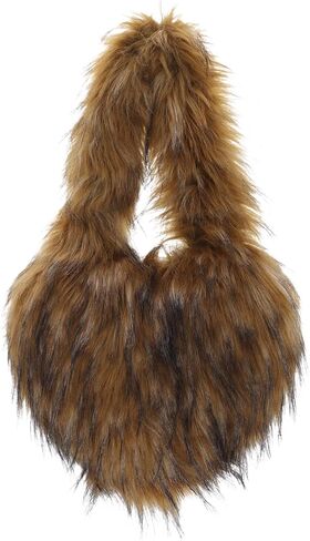 Heart Shaped Faux Fur Tote Bag for Women, Soft Plush Winter Handbag, Heart Furry Purse in Saudi Arabia