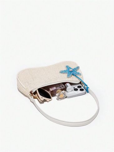 Verdusa Women's Boho Seashell Shoulder Bags Zipper Single Strap Straw Handbags Underarm Purses in Saudi Arabia