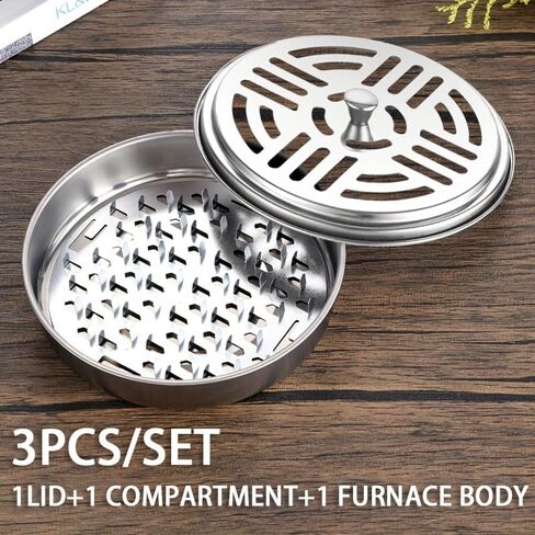 3PCS/Set Stainless Steel Mosquito Coil Holder, Heat-Resistant Mosquito Coil Burner with Compartment, 5.63x1.77 Inch Incense Holder for Indoor Outdoor Home Patio Camping in Saudi Arabia