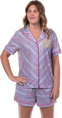 INTIMO Wicked Women's Glinda Pajamas Striped Uniform Button Top Shorts Pajama Set in Saudi Arabia