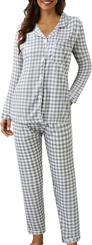 Womens Button Down Pajama Sets Soft Pajamas For Women Set 2 Piece Long Sleeve Cute Pjs Comfy Soft Lounge Sleepwear in Saudi Arabia