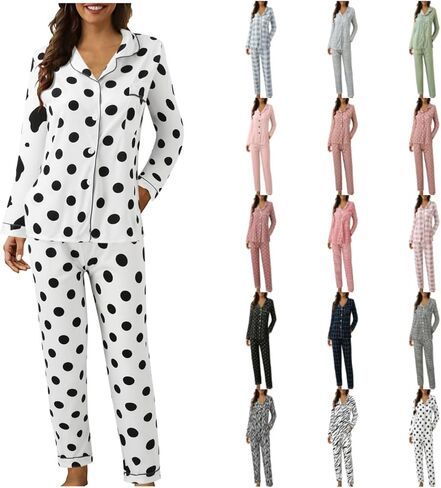 Womens Button Down Pajama Sets Soft Pajamas For Women Set 2 Piece Long Sleeve Cute Pjs Comfy Soft Lounge Sleepwear in Saudi Arabia