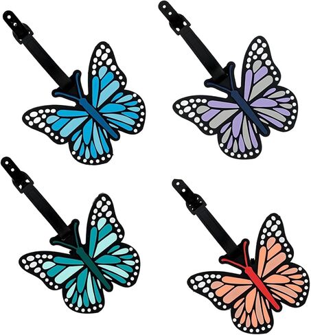 علامة الأمتعة الأرجوانية، 4 قطع معرفات الأمتعة لحقائب السفر، علامات الحقائب، فراشات لطيفة مخصصة للرجال والنساء وحقائب السفر in Kuwait