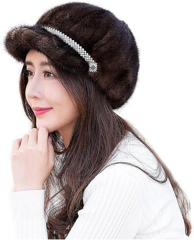 DAISHA Winter Mink Fur Cute Baseball Cap with Rhinestone for Women - Luxurious Gift of Christmas New Year Birthday in Saudi Arabia