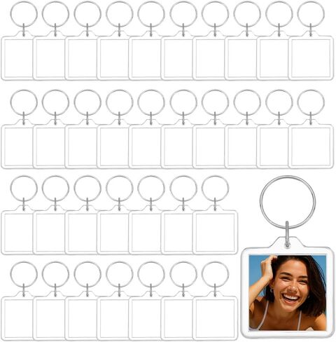 200 Pcs Clear Picture Keychains, Acrylic Photo Keychain Photo Insert Keychains With Split Ring Square Frame Keychain for Keyring Diy Personalize Favor Graduation Gift in Saudi Arabia