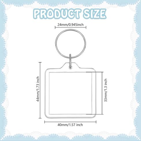 200 Pcs Clear Picture Keychains, Acrylic Photo Keychain Photo Insert Keychains With Split Ring Square Frame Keychain for Keyring Diy Personalize Favor Graduation Gift in Saudi Arabia