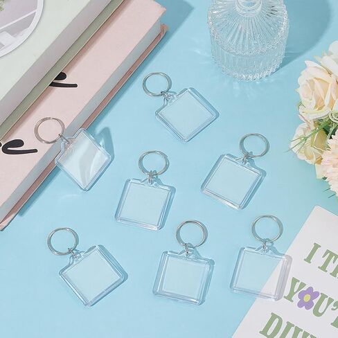 200 Pcs Clear Picture Keychains, Acrylic Photo Keychain Photo Insert Keychains With Split Ring Square Frame Keychain for Keyring Diy Personalize Favor Graduation Gift in Saudi Arabia