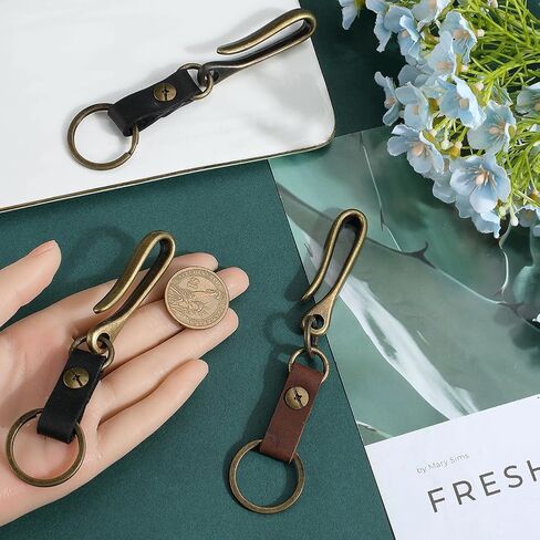 SUNNYCLUE 4Pcs 2 Colors Fish Hook Keychain Holder U Shaped Keychain Alloy Retro Key Chain Belt Hook with Cattlehide Leather Iron Findings Key Loop Pocket Clips for Men Keychains Wallet DIY Accessories in Saudi Arabia