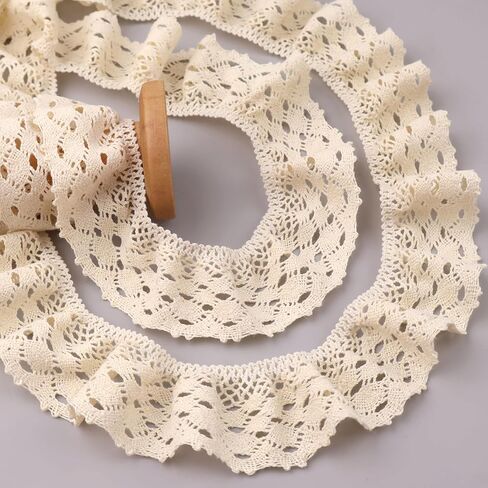 Beige Ruffle Lace Trim 1.6''x3yds Gathered Elastic Lace Ribbon for Sewing Crafts, Apparel Home Decor in Kuwait