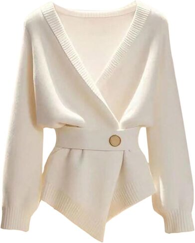 MakeMeChic Women's Plus Size Elegant Cardigan Sweaters Long Sleeve Wrap V Neck Belted Fall Business Outfits in Saudi Arabia