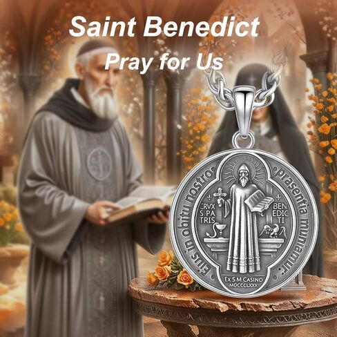 925 Sterling Silver St Benedict Necklace, Saint Benedict Pendant, Protection Religious Amulet Jewelry for Men Women in Saudi Arabia