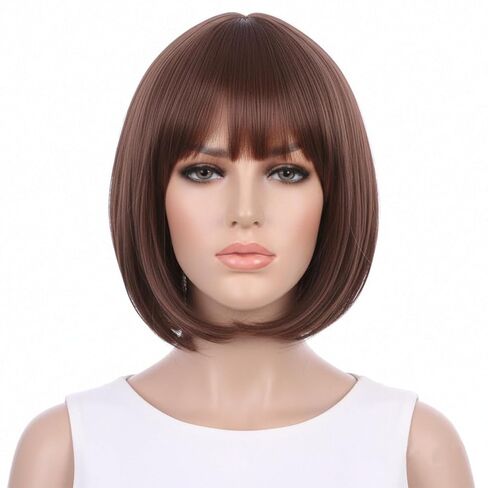 Kids Brown Bob Wig Girls Short Brown Wig with Bangs Child Dark Brown Halloween Cosplay Wigs for Kids in Kuwait