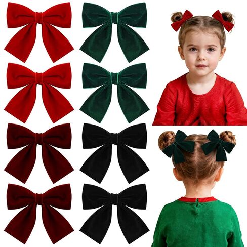 8 Pcs Velvet Hair Bows for Girls, Christmas Hair Bows Cute Bow Hair Clips Bowknot Hair Accessories Bow Alligator Clips Stocking Stuffers for Girls Kids Christmas New Year Xmas Present in Kuwait