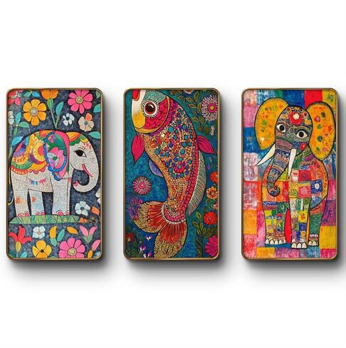 مجموعة Livin'luxe مكونة من 3 لوحات فنية حديثة من Madhubani لوحات جدارية مؤطرة ذهبية فاخرة لغرفة المعيشة وغرفة النوم وديكور المنزل وتزيين الجدران مقاس 35 بوصة × 20 بوصة SG21 in Kuwait