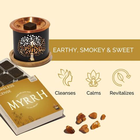 Commiphora Myrrha Incense Bricks & Tree of Life Exotic Burner by Aromafume | 2 Trays x 9 Bricks | Commiphora Myrrha Natural Incense from East Africa | Low-Smoke & Non-Toxic in Saudi Arabia