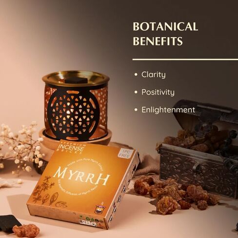Commiphora Myrrha Incense Bricks & Tree of Life Exotic Burner by Aromafume | 2 Trays x 9 Bricks | Commiphora Myrrha Natural Incense from East Africa | Low-Smoke & Non-Toxic in Saudi Arabia