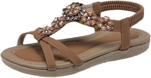 Flat Sandals For Women Dressy Walking Comfortable Shoes With Rhinestone Elastic Strap Summer Vacation in Saudi Arabia