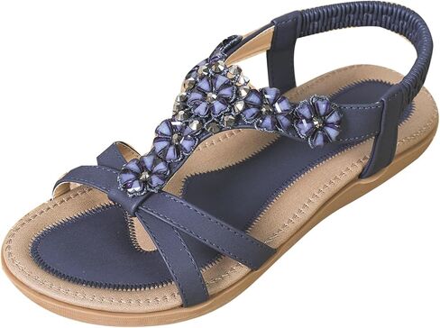 Flat Sandals For Women Dressy Walking Comfortable Shoes With Rhinestone Elastic Strap Summer Vacation in Saudi Arabia