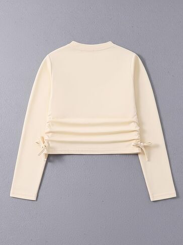 Girls Long Sleeve Ruched Side T-Shirt Heart Print Adjustable Drawstring Top in Saudi Arabia