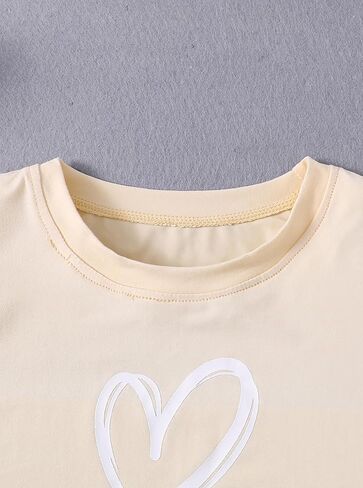 Girls Long Sleeve Ruched Side T-Shirt Heart Print Adjustable Drawstring Top in Saudi Arabia