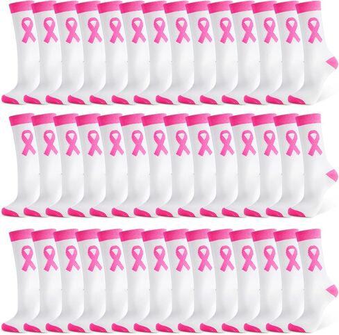 60 Pairs Breast Cancer Awareness Socks Bulk Pink Ribbon Middle Tube Football Socks for Events Youth Adult(White) in Saudi Arabia
