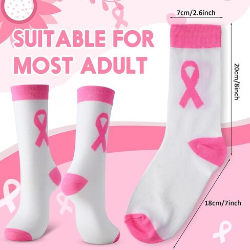 60 Pairs Breast Cancer Awareness Socks Bulk Pink Ribbon Middle Tube Football Socks for Events Youth Adult(White) in Saudi Arabia