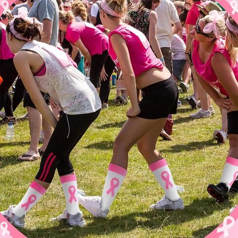 60 Pairs Breast Cancer Awareness Socks Bulk Pink Ribbon Middle Tube Football Socks for Events Youth Adult(White) in Saudi Arabia