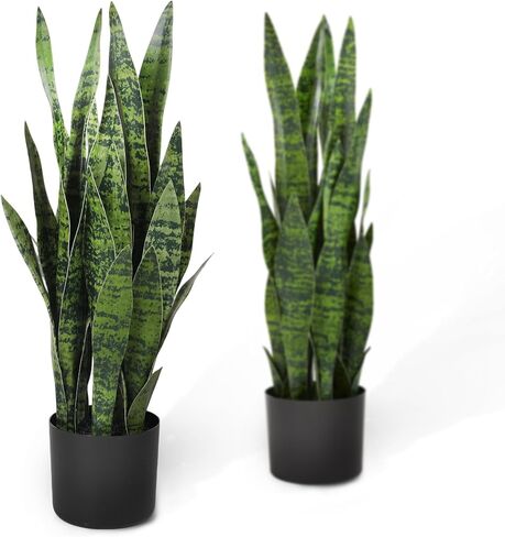 KOL 25.6’’ 2-Pack Artificial Snake Plant, Mother in Law Tongue Plants, 2ft Fake Sansevieria Indoor, 32 Realistic Leaves in Pot, Home Office Hotel Garden Corner Decor, Yellow in Saudi Arabia