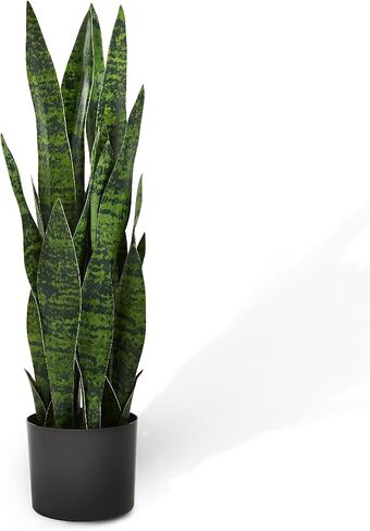KOL 25.6’’ 2-Pack Artificial Snake Plant, Mother in Law Tongue Plants, 2ft Fake Sansevieria Indoor, 32 Realistic Leaves in Pot, Home Office Hotel Garden Corner Decor, Yellow in Kuwait