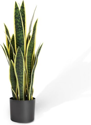 KOL 25.6’’ 2-Pack Artificial Snake Plant, Mother in Law Tongue Plants, 2ft Fake Sansevieria Indoor, 32 Realistic Leaves in Pot, Home Office Hotel Garden Corner Decor, Yellow in Saudi Arabia