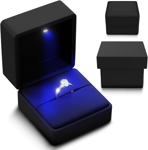 LED Light Ring Box for Engagement Proposal Wedding Display Case Storage Box Elegant Jewelry Gift Box (Black) in Saudi Arabia