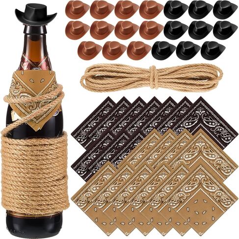 Leitee 20 Sets Mini Cowboy Hats for Crafts Plastic Tiny Cowgirl Hat with Bandannas for Western Cowboy Party Decoration (Red, Brown) in Kuwait