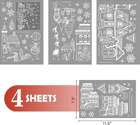 Mfault Grey Christmas White House Window Clings 4 Sheets, Gray Xmas Town Street Scene Stickers Decals Decorations, Winter Holiday Snowflake Home Kitchen Decor in Saudi Arabia
