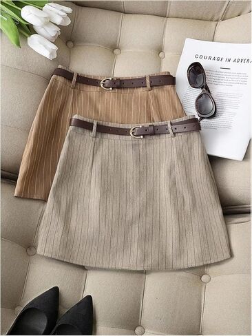MAKEMECHIC Women's 2 Pack Summer Striped Mini Skirts Shorts High Waisted Skorts Business Casual Outfits in Saudi Arabia