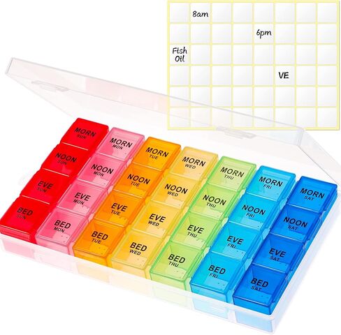 VMVN Pill Organizer, Large Medicine Pill Organizer Box,Weekly Pill Case Container,4 Times a Day Pill Holder 7 Day,for Vitamin Travle Work in Saudi Arabia