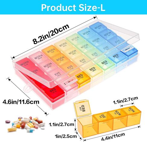 VMVN Pill Organizer, Large Medicine Pill Organizer Box,Weekly Pill Case Container,4 Times a Day Pill Holder 7 Day,for Vitamin Travle Work in Saudi Arabia